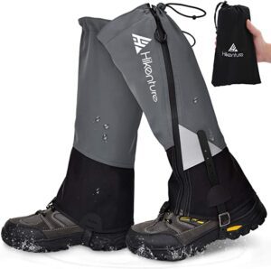 Hikenture Leg Gaiters with Waterproof Zipper, Anti-Tear Water-Resistant Hiking Gaiters, Breathable Shoe Gaiters for Men & Women, Adjustable Snow Boot Gaiters for Hiking, Hunting